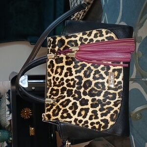 Kate Spade EUC Leather & Cow Hair- Leapord Black/Plum 2 Way Bag W/Tassels